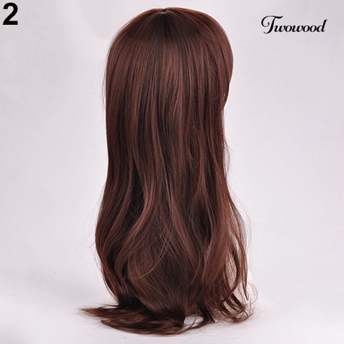 Twowood Fashion Wanita Rapi Bang Panjang Keriting Bergelombang Penuh Rambut Pesta Wig Cosplay