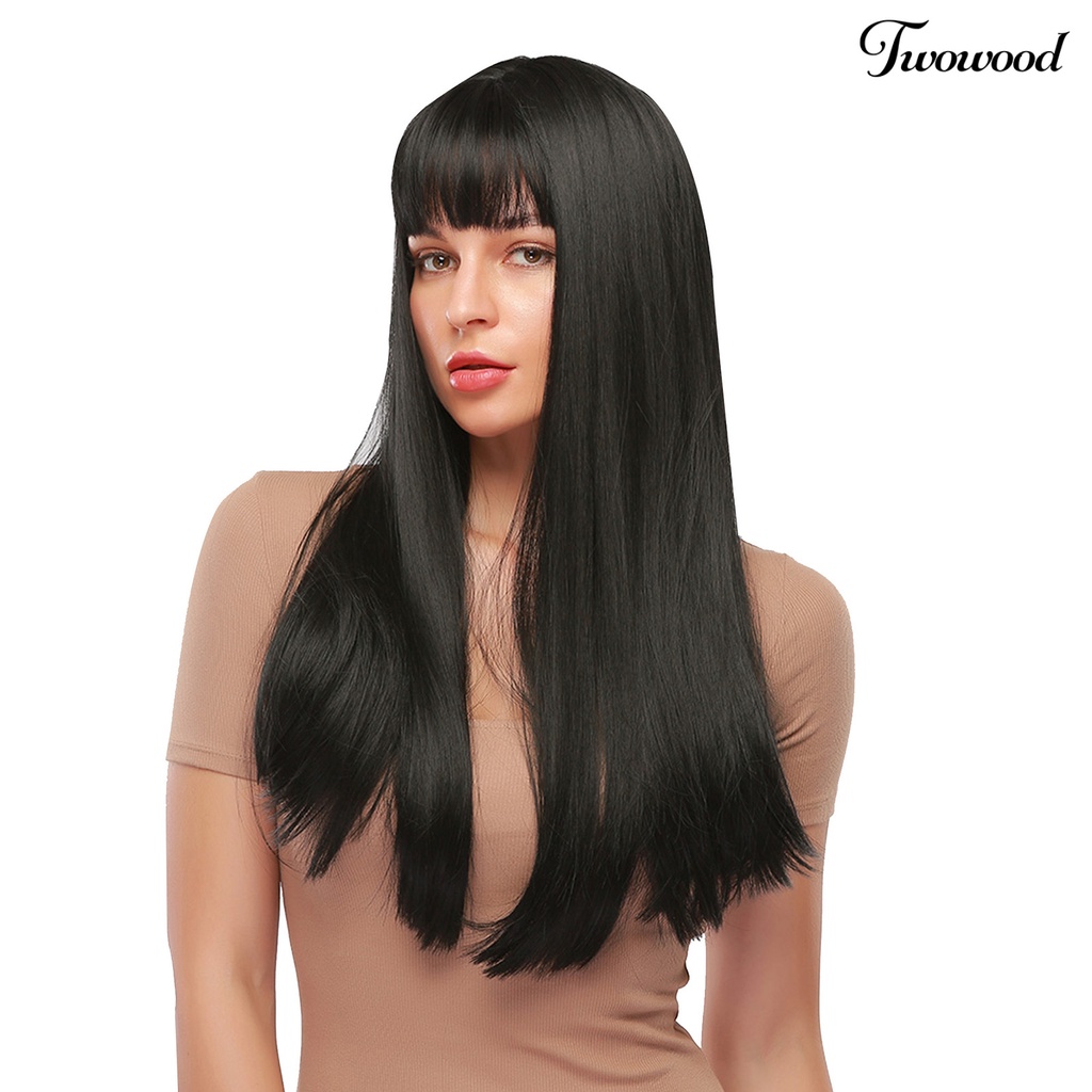 Twowood Wanita 28inch Rambut Sintetis Extension Tahan Panas Hairpiece Lurus Panjang