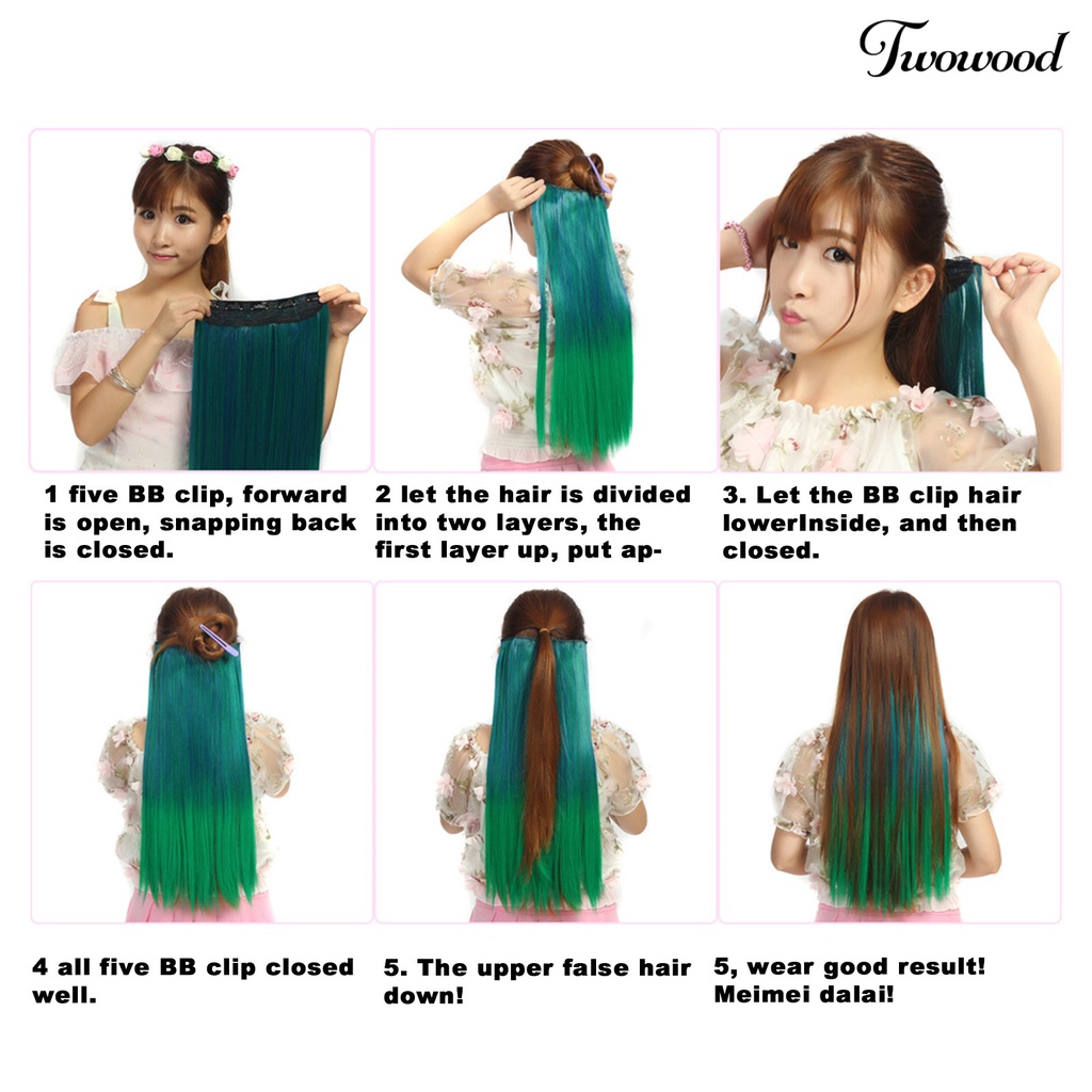 Twowood Wavy Wig Clip Rambut Panjang Ekstensi Keriting Alami Serat Suhu Tinggi Wanita Klip Wig Untuk Salon