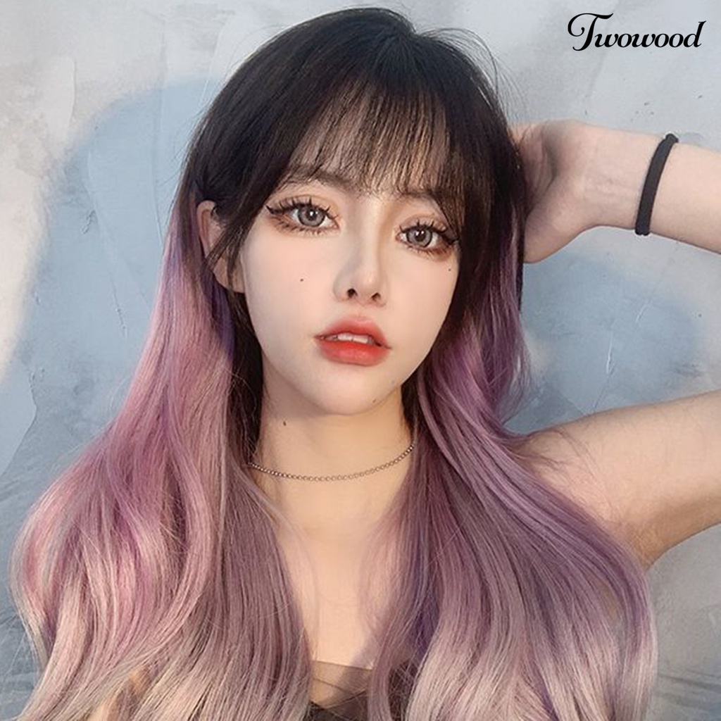 Twowood Wig piece Curly Lembut Berbulu Alami Pas Sempurna Desain Berbentuk U One-piece Ekstensi Berwarna Wig Gradasi Panjang Untuk Wanita