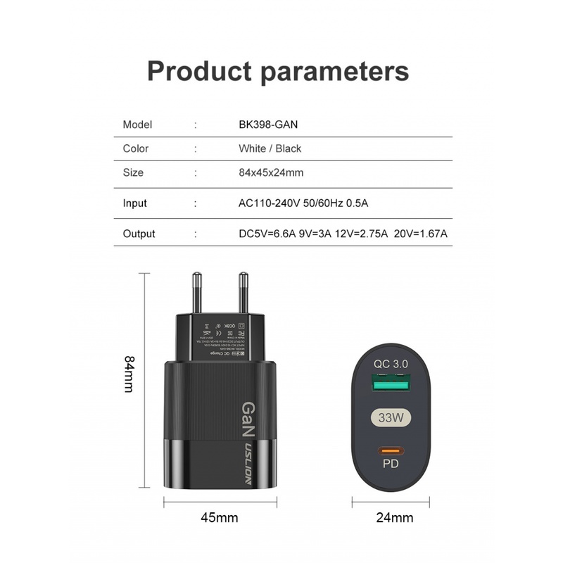 65w GaN Charger Gallium Nitride PD Fast Charger Charger Handphone Adaptor Komputer Euro/US/UK