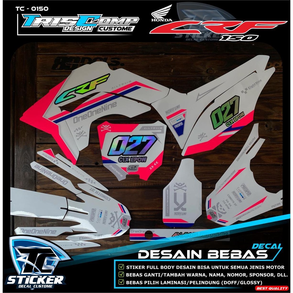 TC0150 - Decal kit CRF 150LFullbody Premium glossy kombinasi pink fluo feat number hologram - Decal 