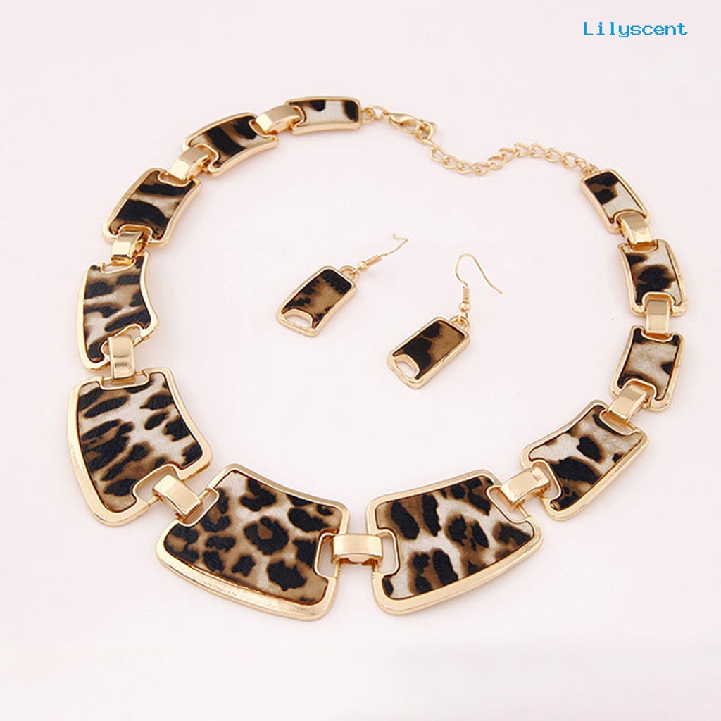 [LS]1 Set Statement Kalung Berlebihan Besar Mewah Elegan Retro Leopard Wanita Kait Anting Kit Fashion Perhiasan