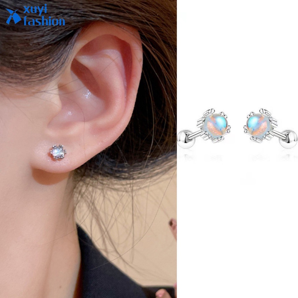 Anting Perak Moonstone Korea Hias Berlian Stud Earrings Untuk Aksesoris Perhiasan Fashion Wanita