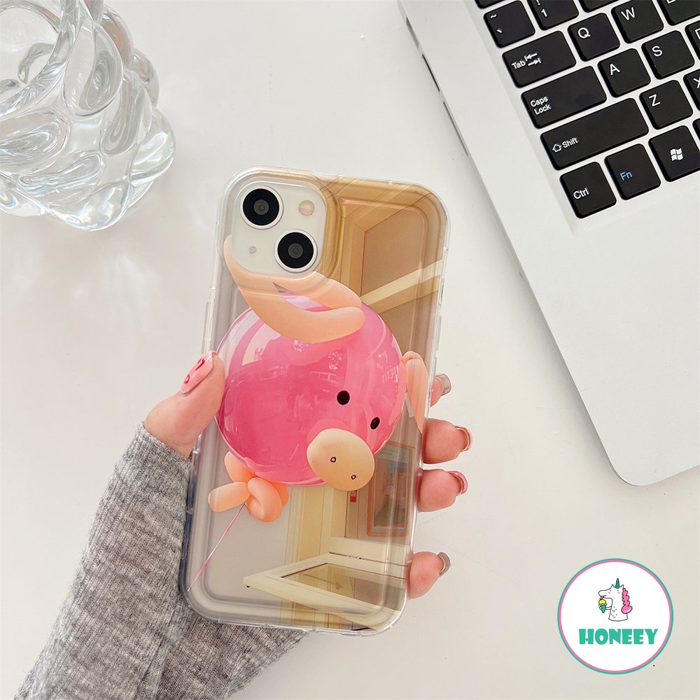 IPHONE Fashion Pink Piggy Balon Case Untuk Iphone11 14 Pro Max13 12 Pro Max XR XS 7 8plus Airbag Shockproof Lembut TPU Handphone Cover