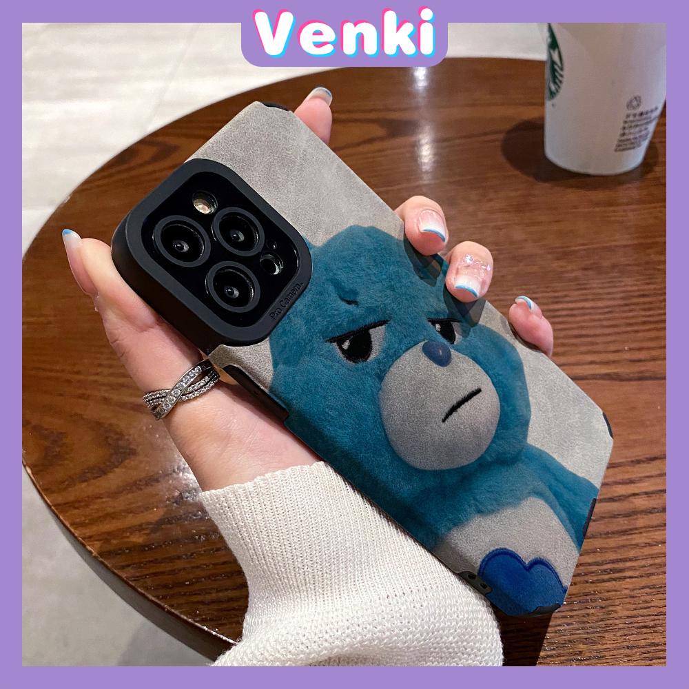 VENKI - Untuk iPhone 11 Case Leather Pupil Suede Case Soft Shockproof Case Camera Simple Cute Blue Bear Kompatibel dengan iPhone 14 13 Pro max 12 Pro max xr xs 7Plus 8Plus