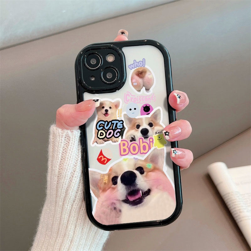IPHONE Bobi Casing Ponsel Desain Pinggiran Hitam Dan Putih Anjing Lucu Kompatibel Dengan Iphone12 13 14 11 Pro Max X Xs Max Xr Cxzd