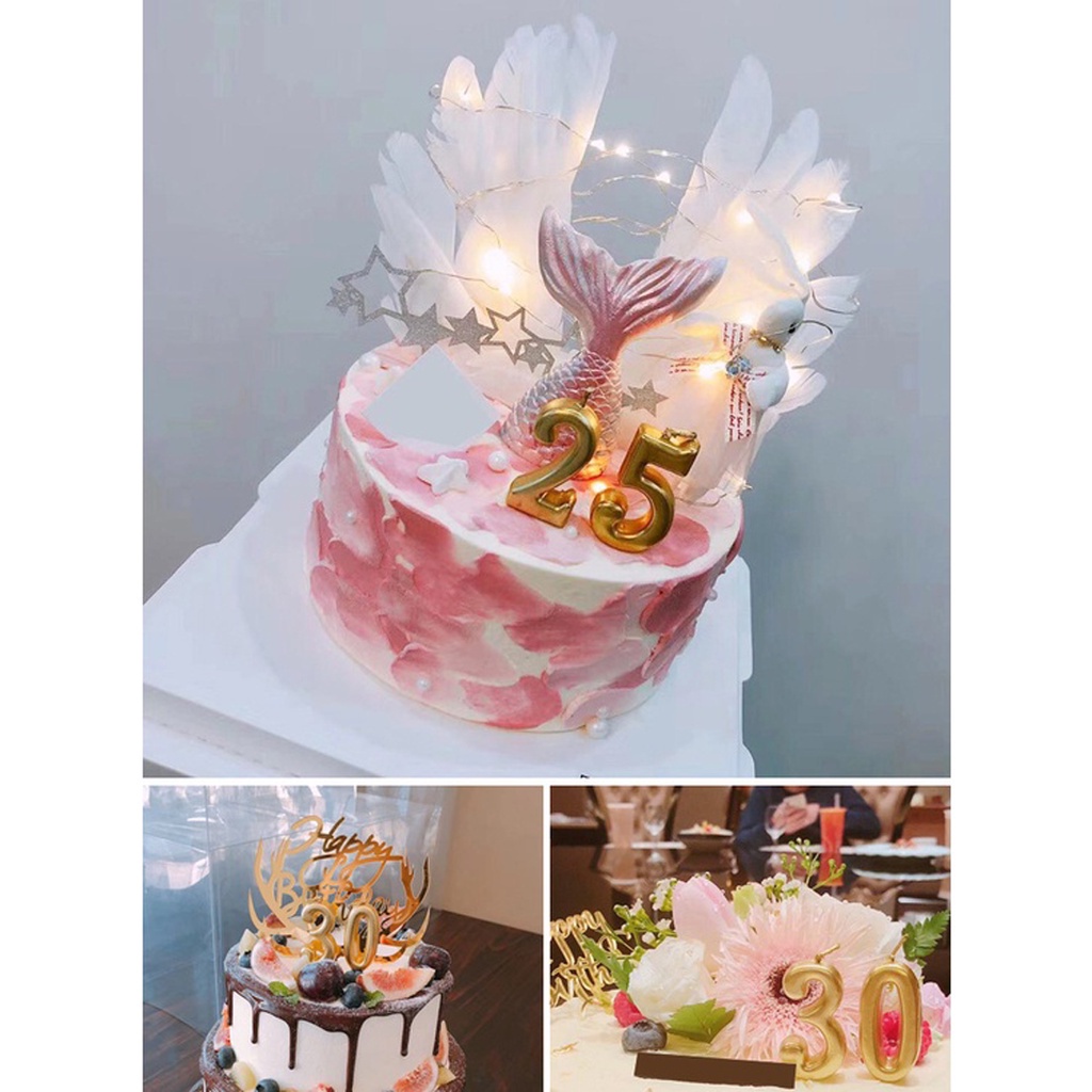 AVVET  Birthday Candle Number Elegant Lilin Pesta Warna Warni Gold Silver Lilin Ulang Tahun Bentuk Angka 0- 9 Warna Metalik