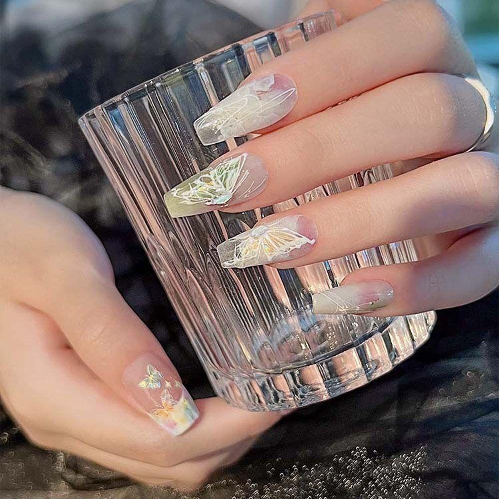 Rebuy Butterfly Nail Stickers Fashion Bronzing Manicure Aksesoris Perekat Diri Stiker Kuku Laser