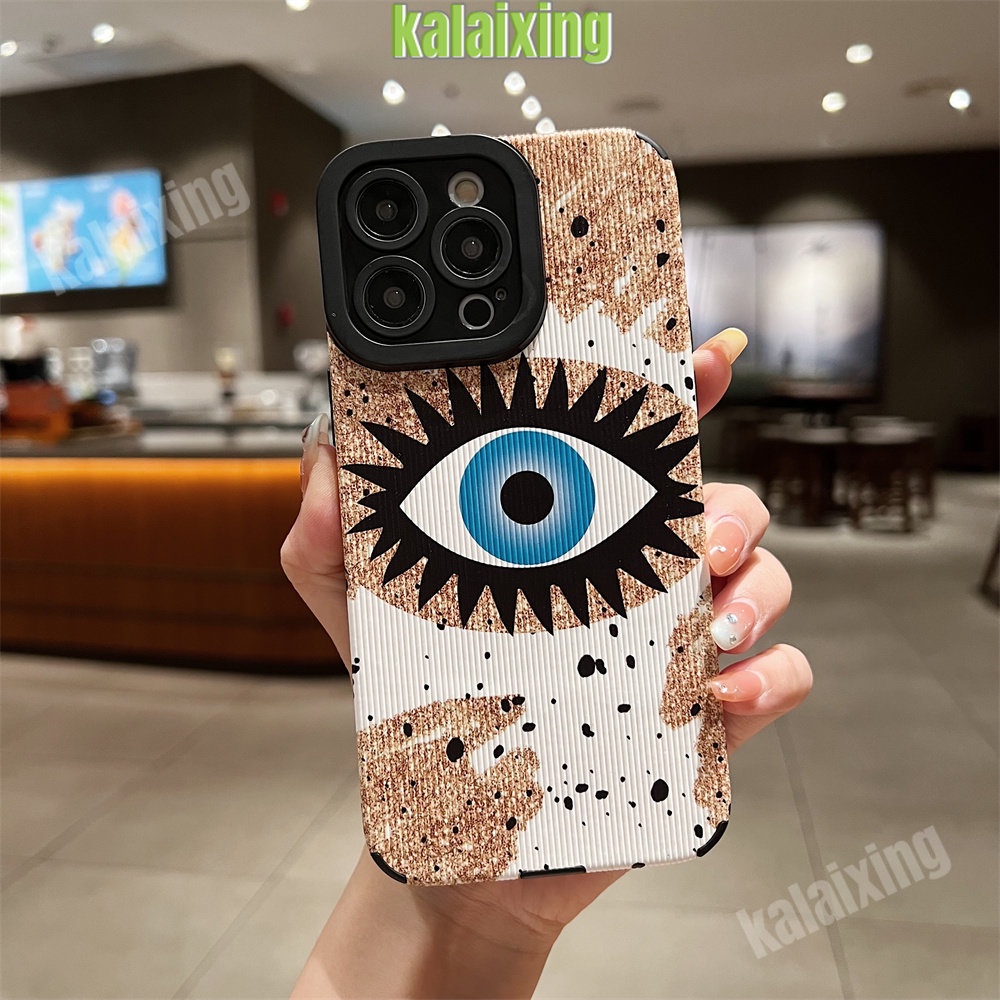 IPHONE Casing Bahan Kulit Mata Biru Untuk Iphone11 12 13 14 Pro Max14 Plus Xs Max X XR 78 Plus Sarung Belakang Lembut