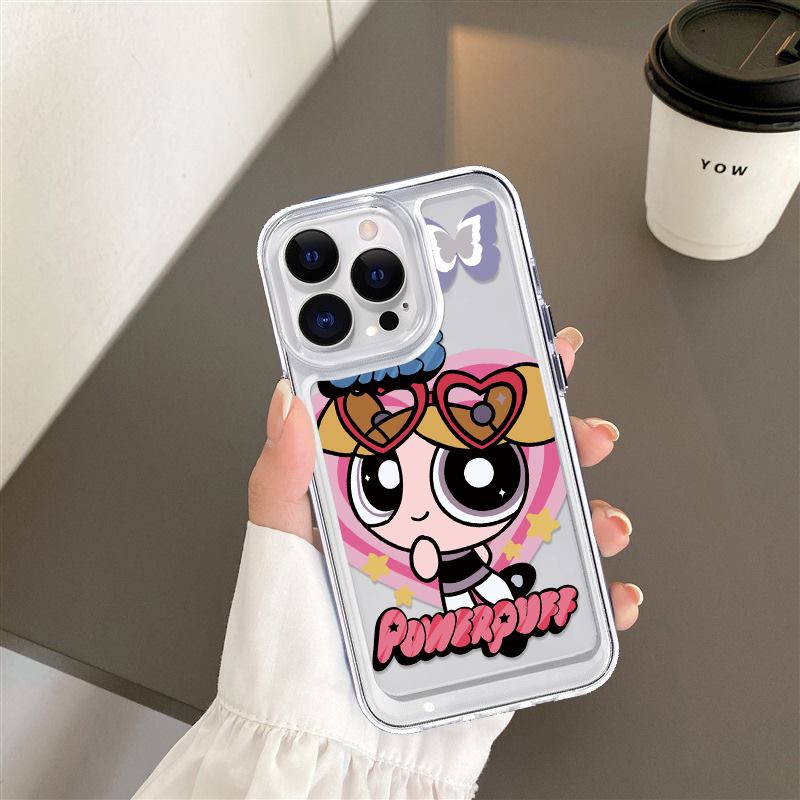 The Powerpuff Gadis Kartun Mewah Transparan Cover Pelindung Untuk Iphone14 13 12 11 Pro Max Plus Mini Case Untuk iPhone X XS Max XR Shockproof Soft Bumper Belakang Keras