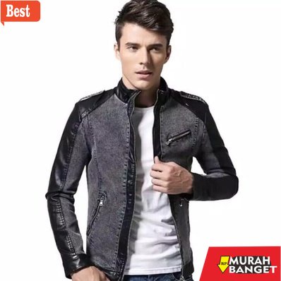 Jaket kulit pria terbaru- jaket semi kulit sintetis kombinasi jeans pria