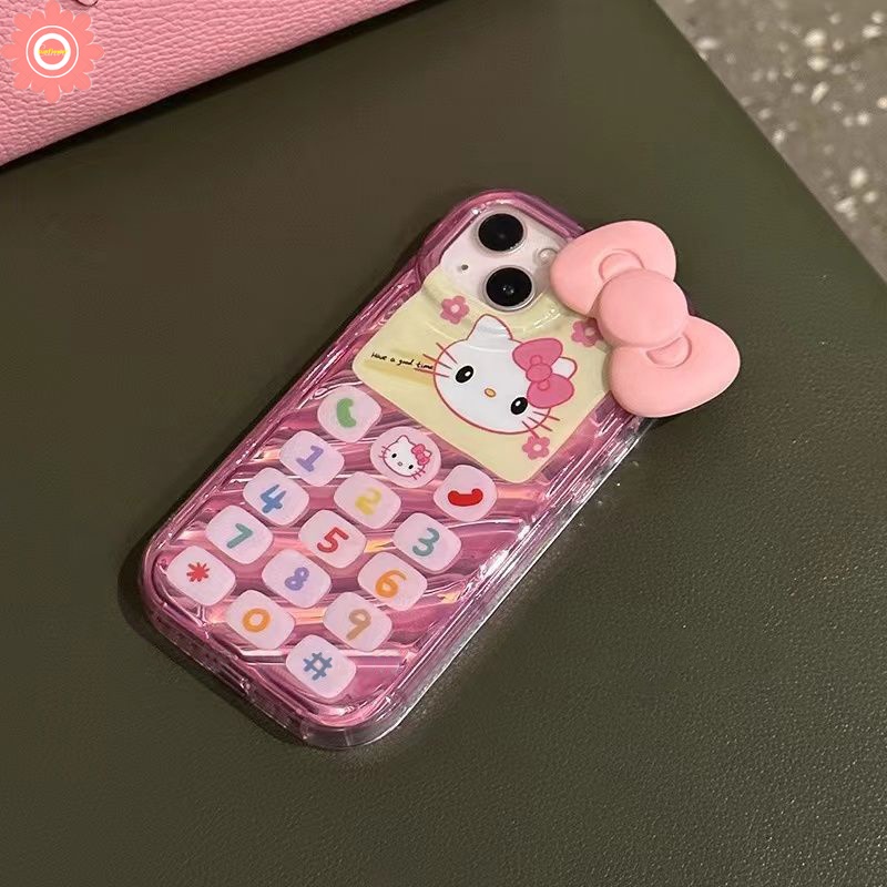 IPHONE Casing Kartu Laser Kerut Stereo 3D Kompatibel Untuk Iphone11Xr 7Plus 13 14 12 Pro Max7 8 6 6S Plus X XS MAX SE 2020kartu Kartun Hello Kitty Vintage Digital Tombol Ponsel Soft Cover