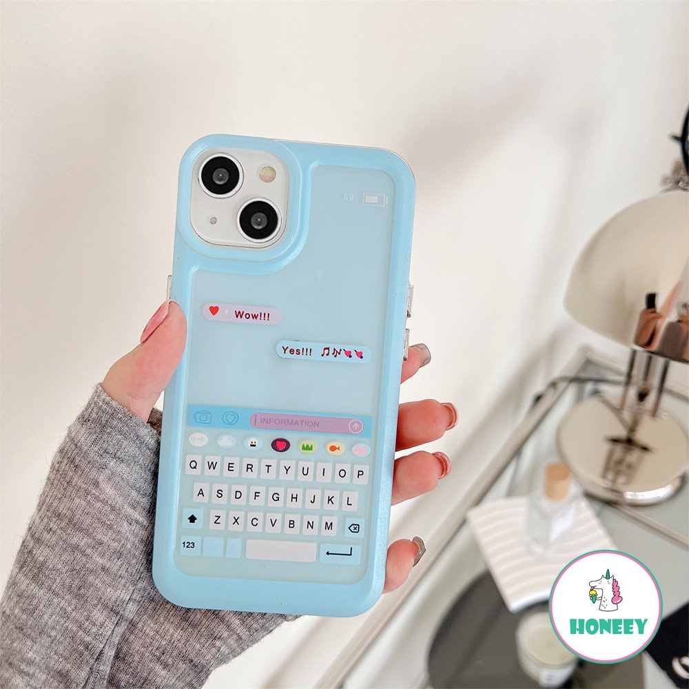 IPHONE Lovely Chat Keyboard Pink Biru Bening Casing Ponsel Untuk Iphone14 11 12 13 Pro Max XR X XS 7 8plus Shockproof Soft TPU Phone Cover