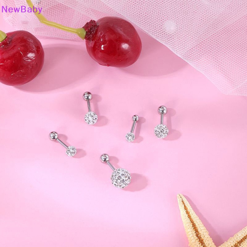 Newbaby Anting Bola Kristal Baja Bedah Ear Plugs Alis s Wanita Ear Studs Cartilage Tragus Helix Lip Studs Ring Internal Thread Body Jewelry ID