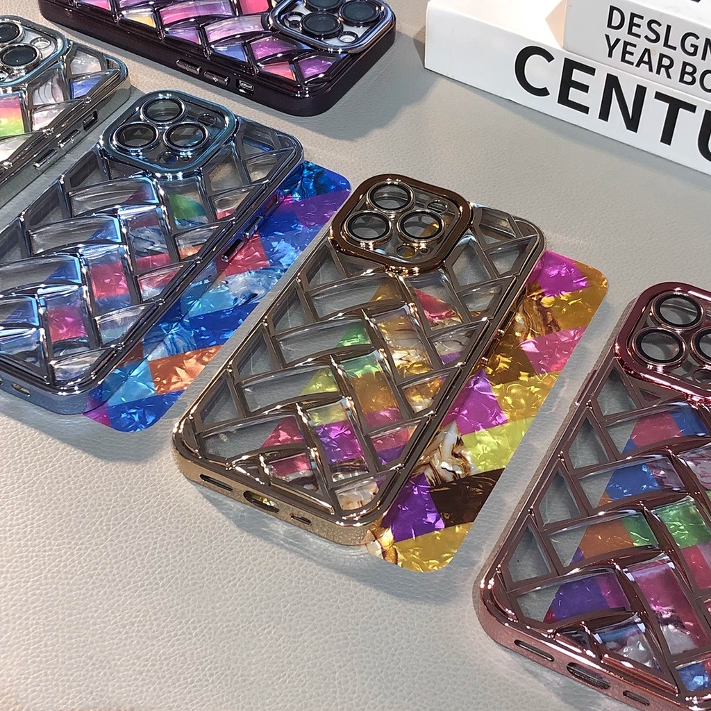 IPHONE Casing Ponsel Glitter Plating Mewah Untuk Iphone14 13 12 Pro Max 14Pro 13Pro 12Pro Motif Anyaman Bahan Silikon Lembut Full Cover