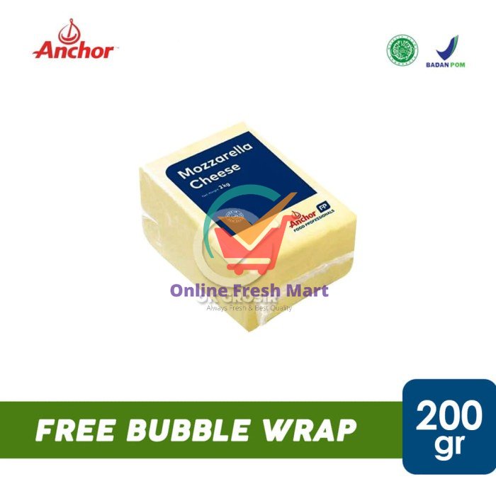 

Anchor mozzarella cheese repack 200gr - A Mozzarella - Online Fresh Mart Denpasar