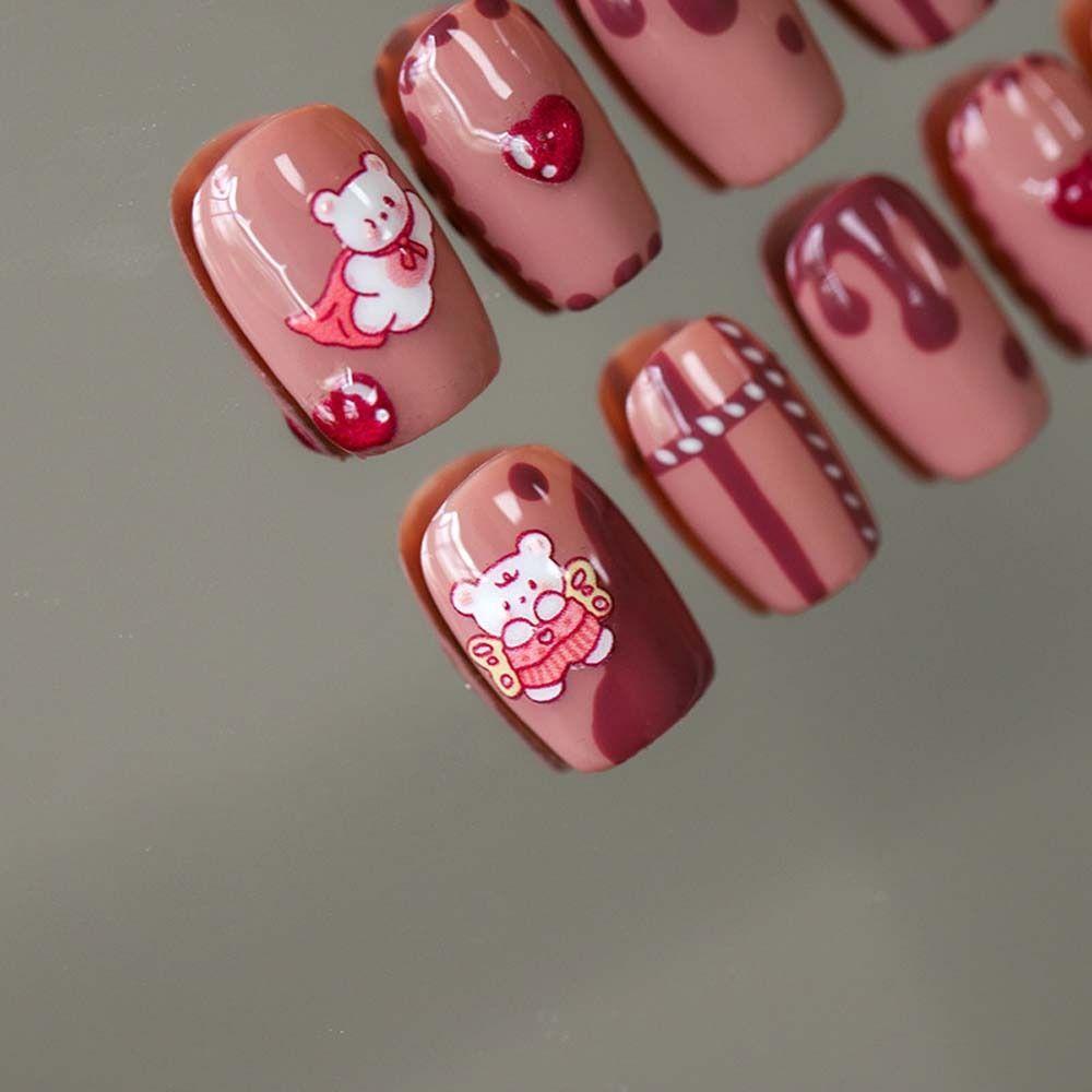 Mxbeauty Stiker Kuku Lucu Relief Love Hati Manicure Kelinci Kartun Dekorasi Kuku Untuk Wanita