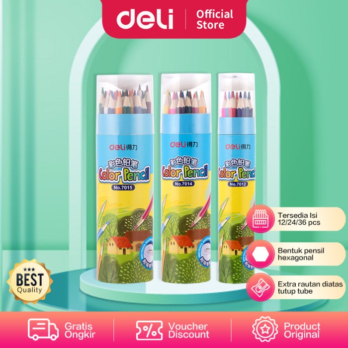 

Deli pensil warna Youku warna cerah,Bentuk heksagonal 24 warna 7014 - 24 pcs