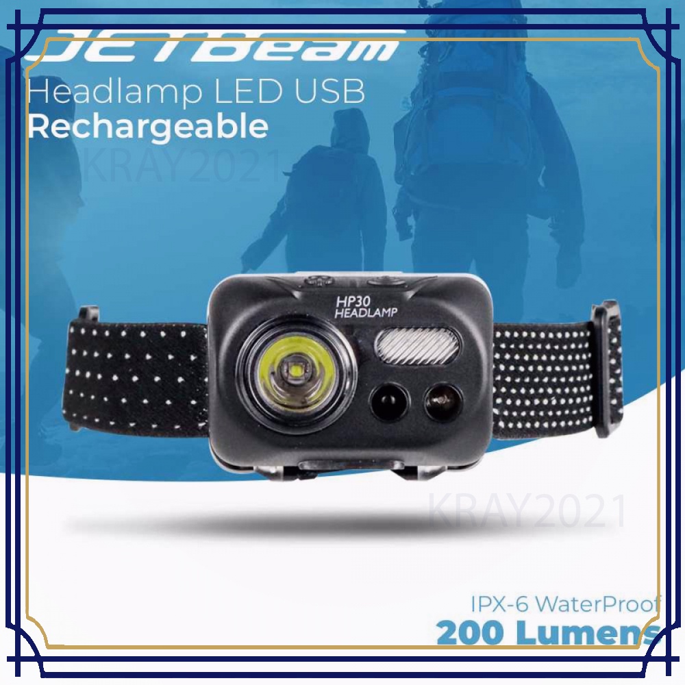 Senter Kepala Headlamp LED USB Rechargeable 200 Lumens - HP30