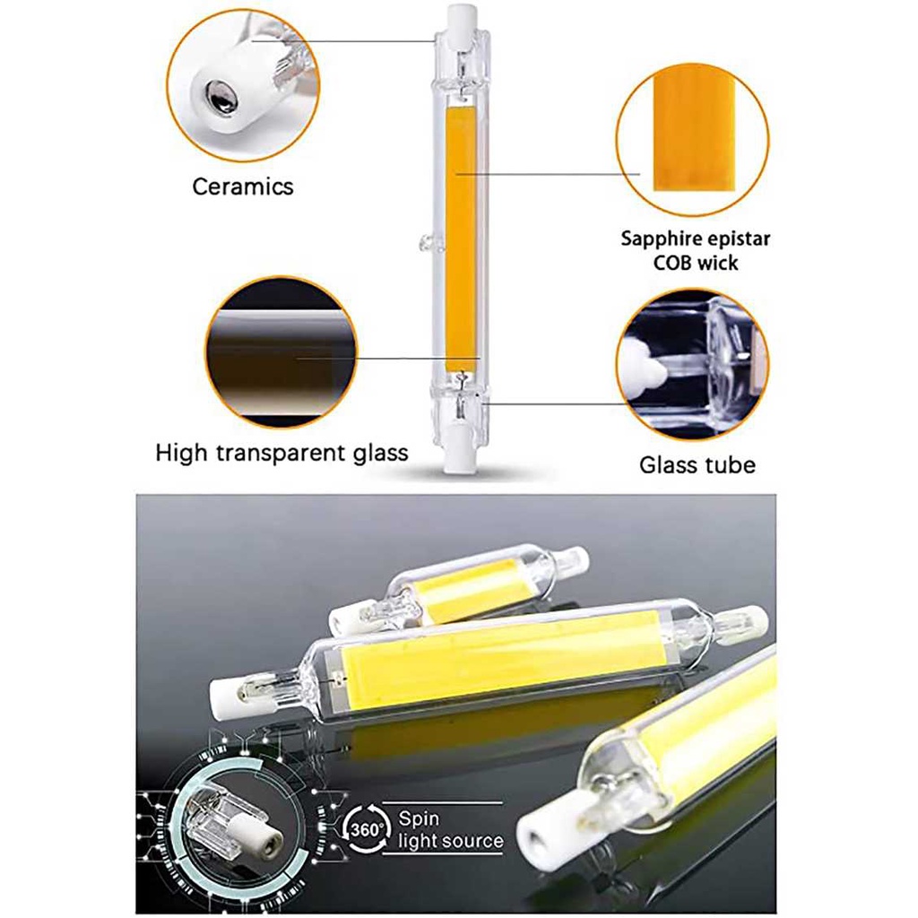 TD - LMP JSLED Lampu LED COB R7S Halogen Glass Tube 118 mm 15 W - JS118