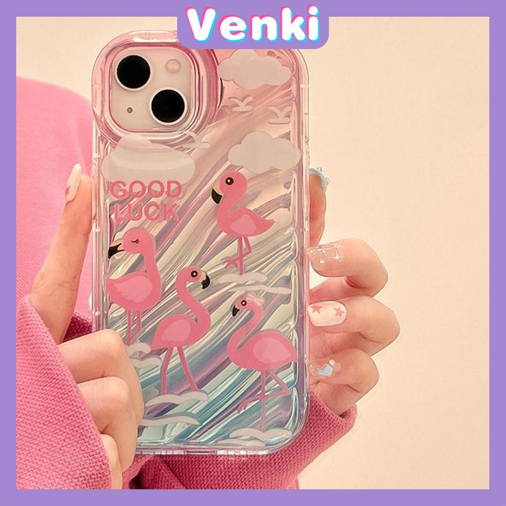 VENKI - Untuk iPhone 11 iPhone Case Laser Reflektif Bening Phone Case TPU Lembut Shockproof Airbag Ponsel Lucu Angsa Merah Muda Kompatibel dengan iPhone 14 13 Pro max 12 Pro Max XR XS 7 8