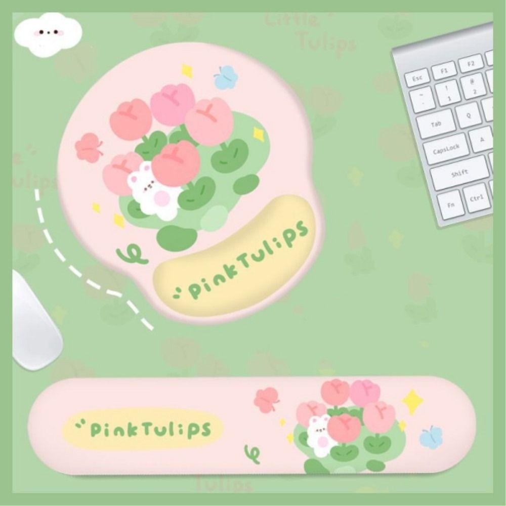 Populer Mouse Pad Soft Tulip Bunny Gel Keyboard Wrist Rest Untuk Mengetik Dan Pereda Nyeri