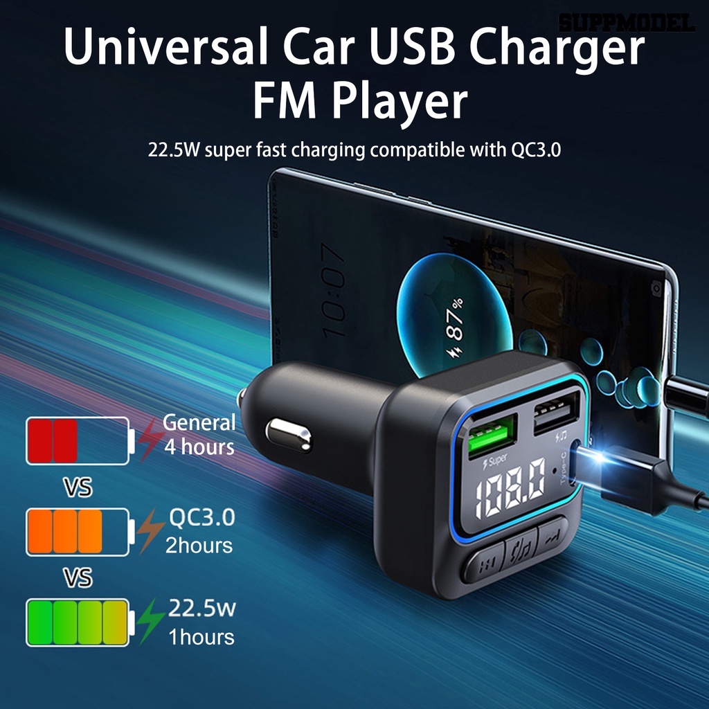 [SM] Adaptor Charger Mobil 12V-24V Digital Display Handsfree 3port QC3.0 Fast Charging USB Car Phone Charger Adapter MP3 Player Perlengkapan Kendaraan