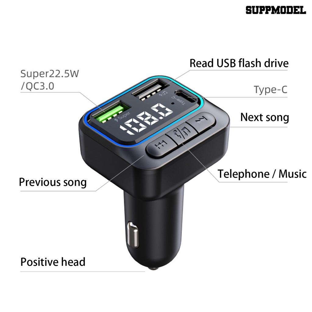 [SM] Adaptor Charger Mobil 12V-24V Digital Display Handsfree 3port QC3.0 Fast Charging USB Car Phone Charger Adapter MP3 Player Perlengkapan Kendaraan