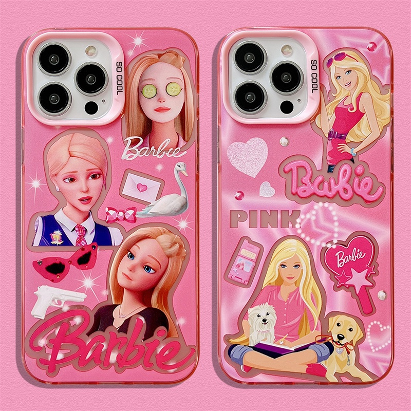 IPHONE Casing Ponsel Motif Barbie Untuk Iphone14 13 12 11 Pro Max Casing Pelindung Plating Pink
