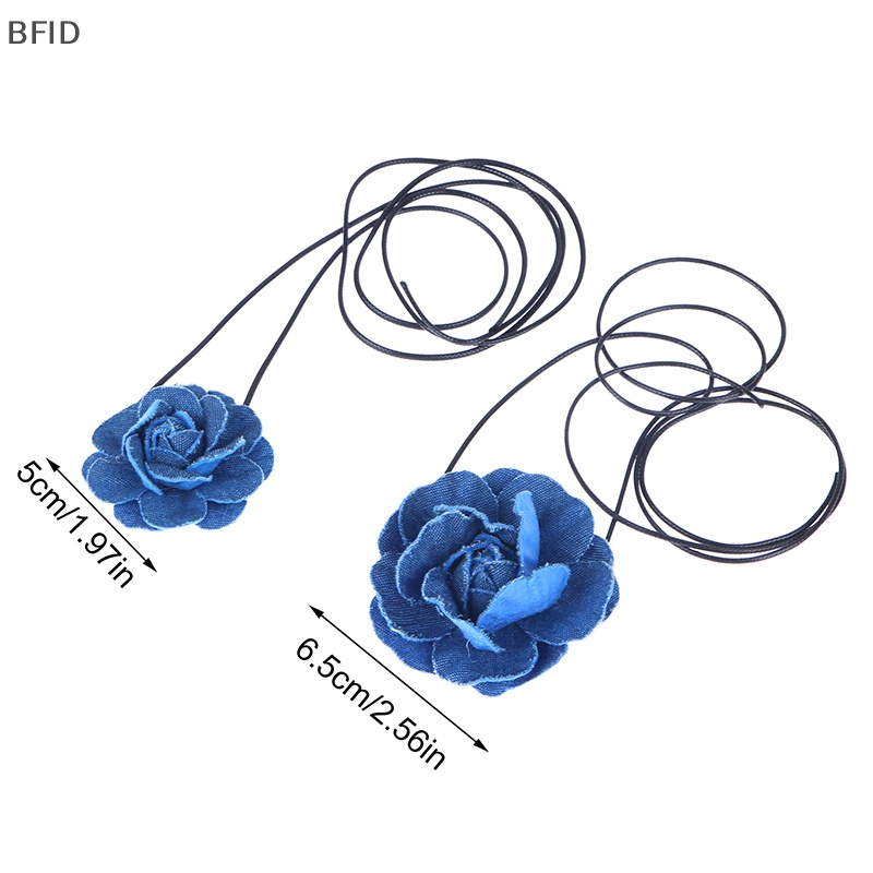 [BFID] 1pc Vintage Blue Jean Multi Layers Flower Chokers Necklaces Untuk Wanita Femme Cloth Chunky Necklace Perhiasan Kasual Pernikahan [ID]