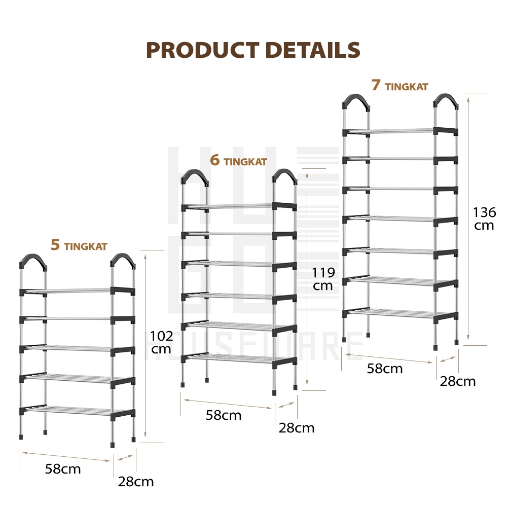 HUGO Rak Sepatu Besi Portable 5 6 7 Susun Kokoh Premium Quality