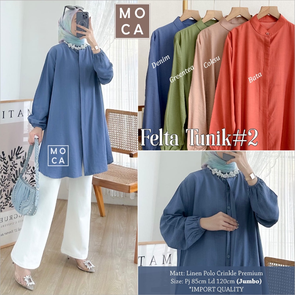 FELTA TUNIK #2 Jumbo ORI MOCA | Ld120 Linen Polo Crinkle Premium