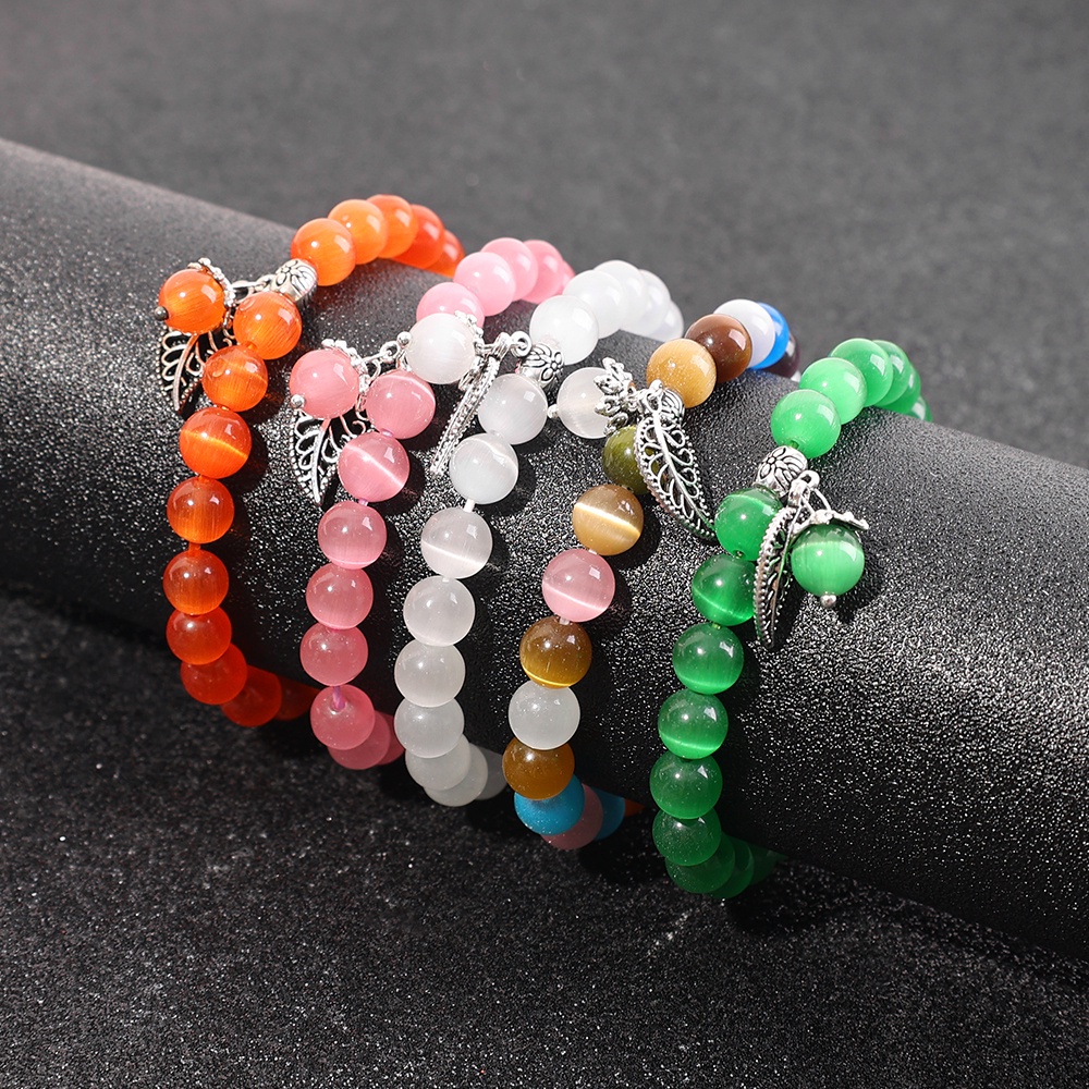 Multicolor Cat Eye Stone Bead Bracelet/Chakra Strand Stretch Bracelets/Opal Stone Ajustable Bangle/Perhiasan Penyembuhan Yoga Kristal Merah Muda/Aksesoris Fashion Wanita