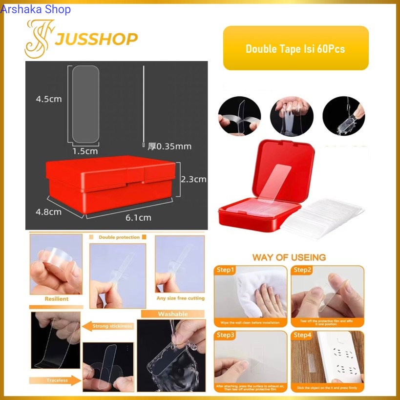 

Double Tape Isi 60Pcs Box Mini Selotip Bening Transparan Ajaib 2 Sisi Serbaguna