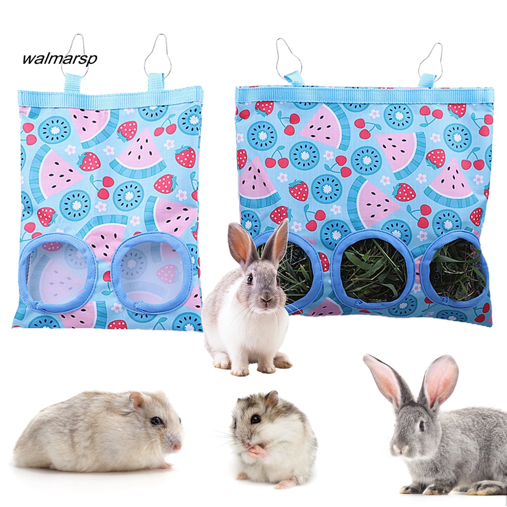 Walmarsp Tas Makanan Hewan Peliharaan Bukaan Bawah Printing Kait Untuk Gantung Tahan Aus Tahan Lama Menjaga Kandang Bersih Polyester Marmut Babi Jerami Feeder Hanging Bag Untuk Hamster