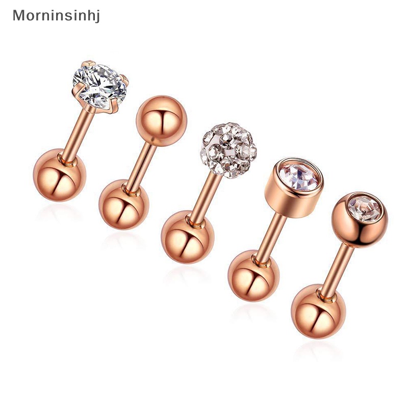 Mornin 10Pcs Stainless Steel Tulang Rawan Telinga Tragus Helix Stud Kristal Perhiasan id