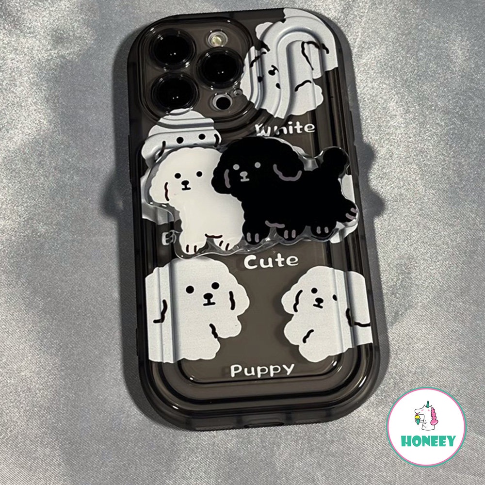 Indah Kartun Puppy Holder Phone Case Kompatibel Untuk iPhone 14 Pro Max13 11 12 Pro Max Case iPhone 11xr Bening Airbag Shockproof Cover Pelindung