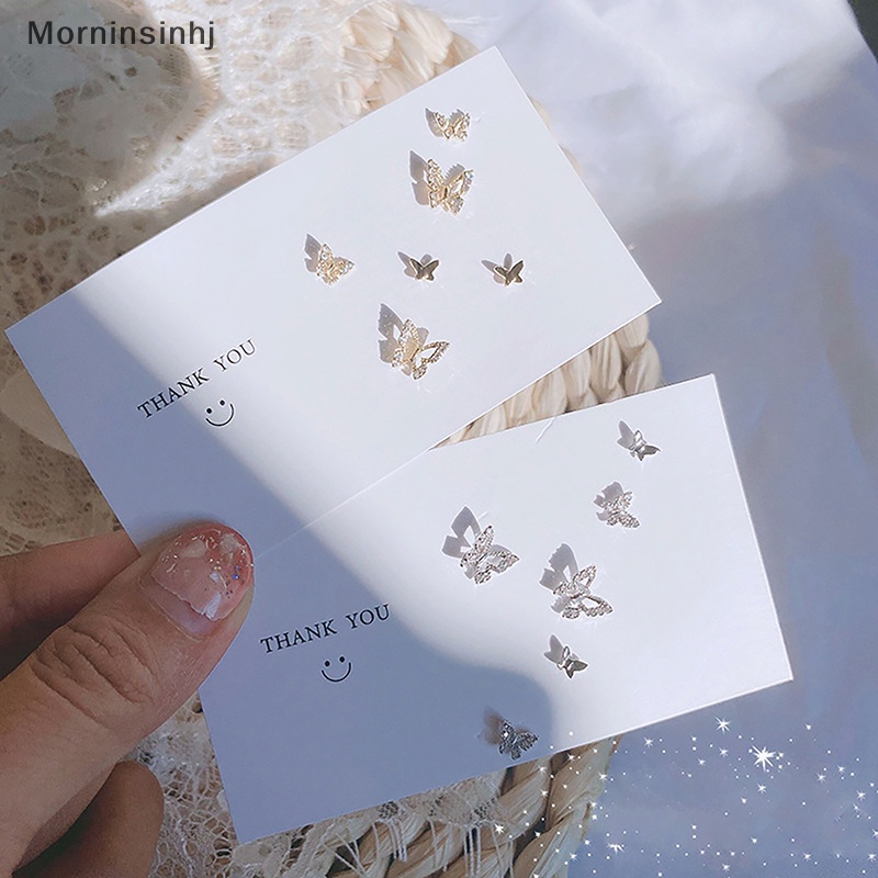 Mornin 6 Pcs/Set Sederhana Kristal Stud Anting Set Untuk Wanita Kupu-Kupu Zirkon Anting Gadis Pesta Pernikahan Pertunangan Perhiasan Aksesoris id