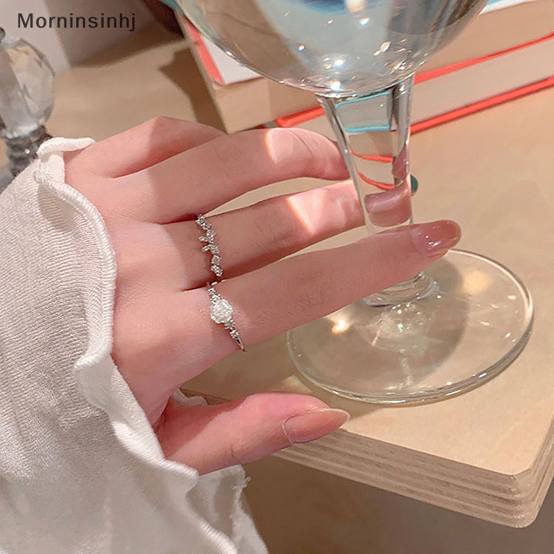 Mornin Cincin Ikatan Simpul Bunga Sederhana Manis Pembukaan Ringan Cincin Jari Telunjuk Dapat Disesuaikan Untuk Wanita Perhiasan Warna Silver Zirkon Mengkilap id