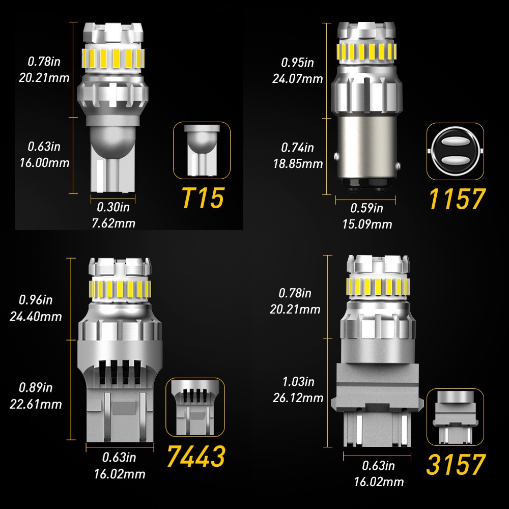 2pcs BA15S LED T15 W16W P21W 1156 7443 WY21W Lampu LED 1157bay15d P21 5W Bohlam Parkir Otomatis DRL Rem Ekor Lampu Mundur