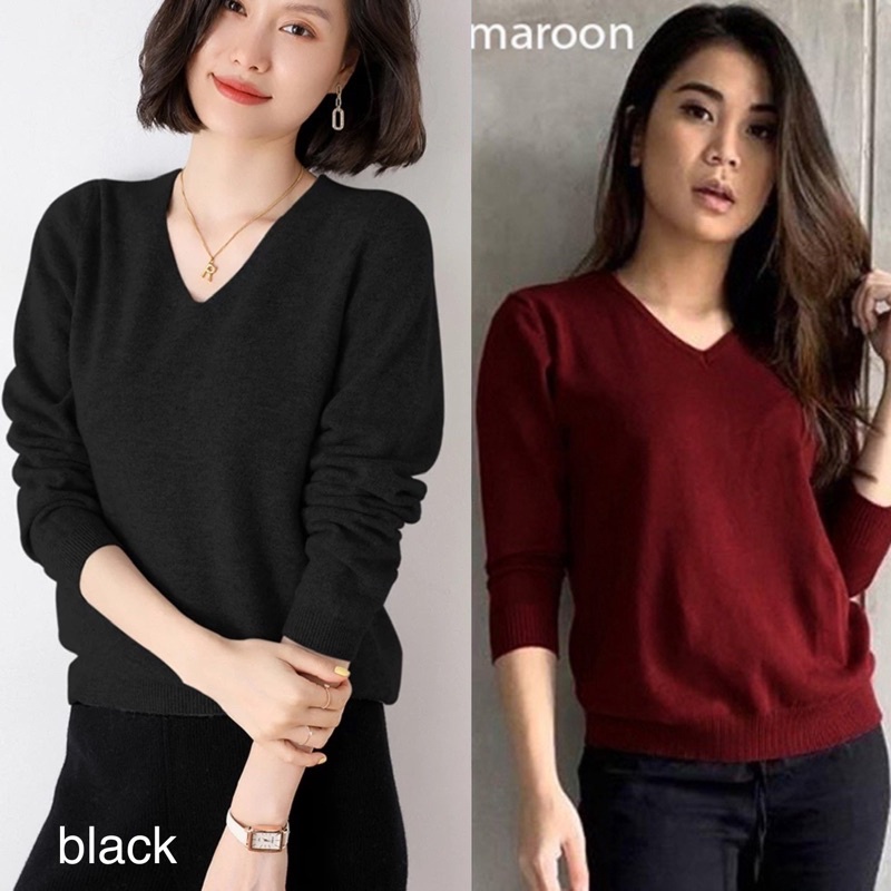 (B182) V neck lengan 3/4 blouse rajut