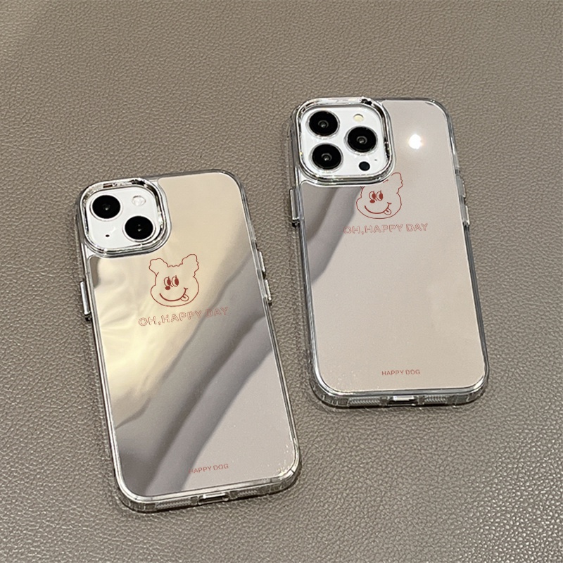 IPHONE Casing Ponsel Cermin Anjing Sederhana Kompatibel Untuk Iphone11 12 13 14 12Pro 13Pro 14Pro Pro Max XR X XS Max Electroplating Tombol Perlindungan Mirror Cover