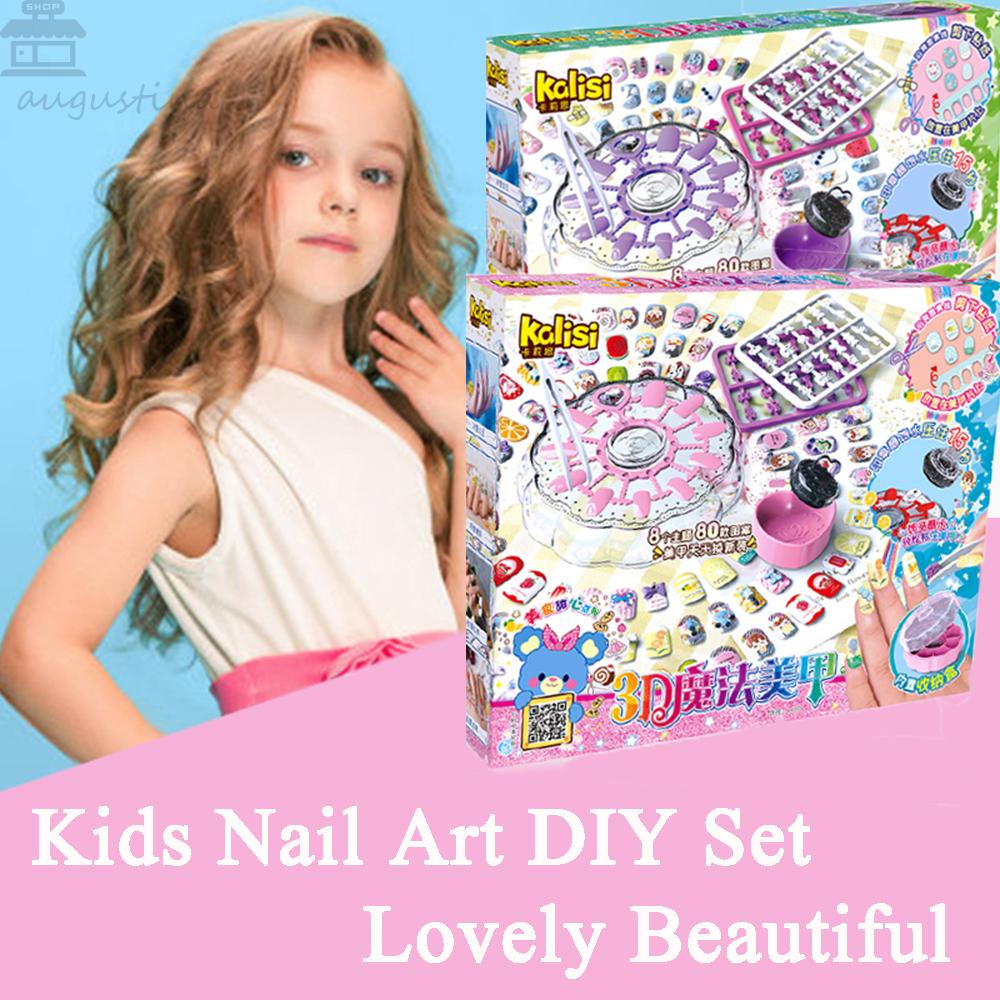 AUGUSTINA Agustina Set Nail Art Anak Untuk Hadiah Anak Perempuan Princess Beauty Game 3D Bunga Bayi Kuku Dessert Kue Pola Manicure Set Nail Art Untuk Anak