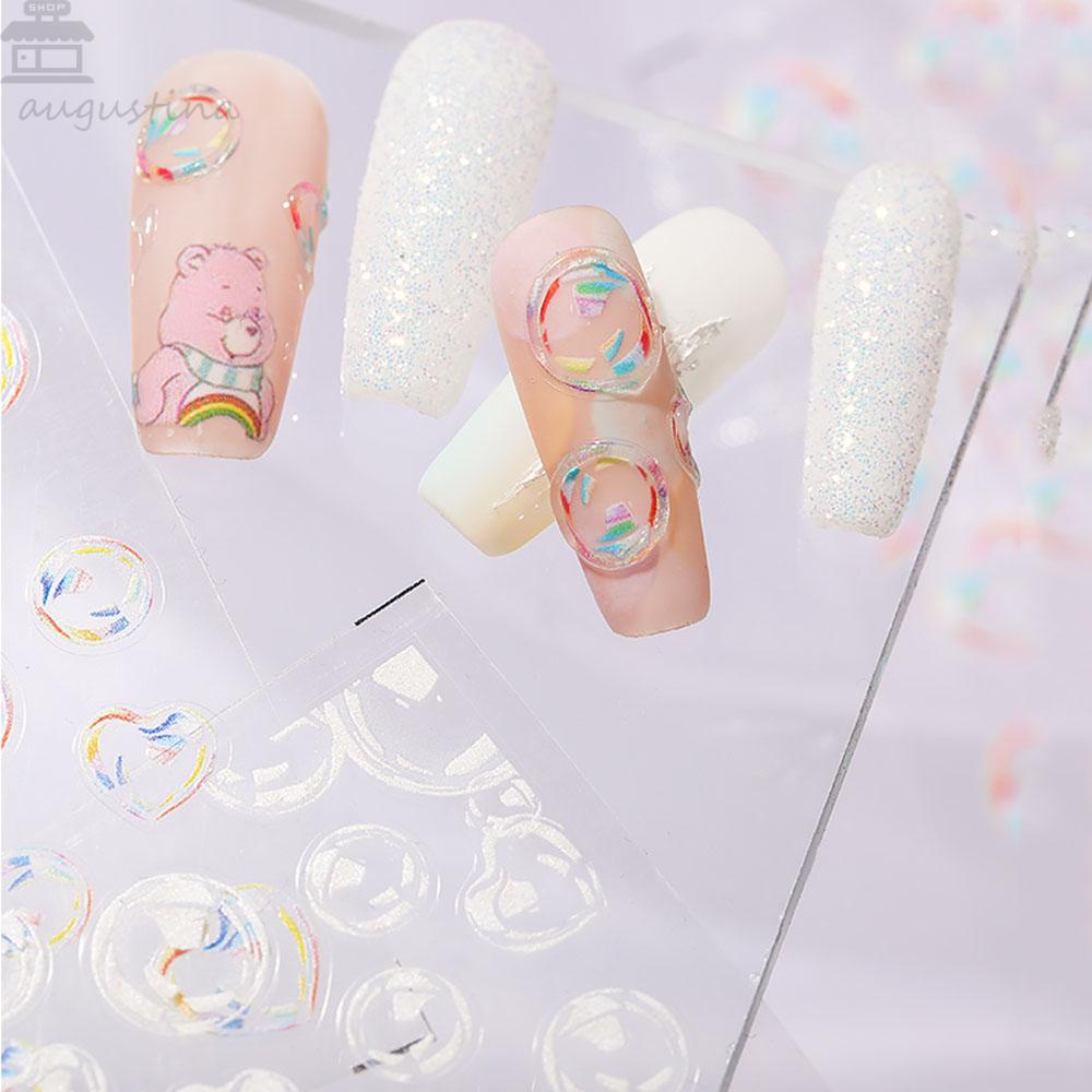 AUGUSTINA Agustin 5D Timbul Stiker Kuku Jantung Slider Decal Perekat Gelembung Nail Art Sticker