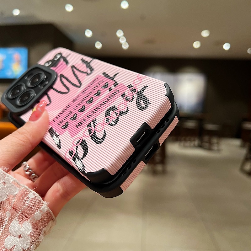 IPHONE Untuk Iphone14 13 12 11 Pro Max X XR XS Max7 8 Plus Pink Inggris Cinta Hati Tekstur Vertikal Kulit Pelindung Soft case