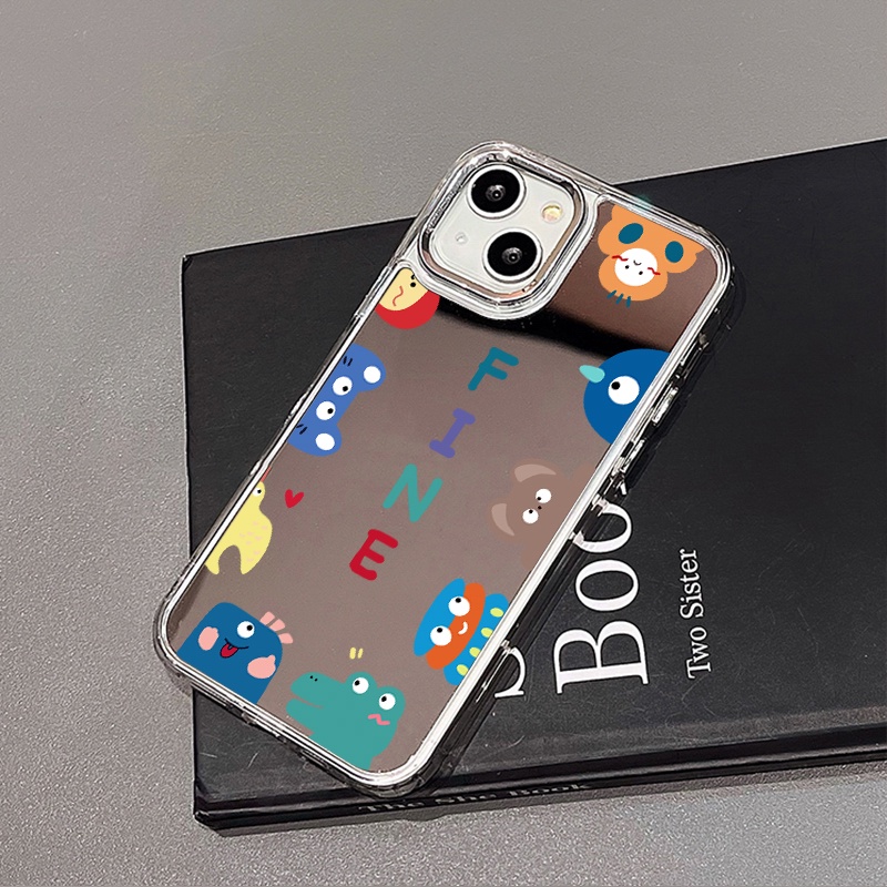 IPHONE Kartun Hewan Cermin Ponsel Case Kompatibel Untuk Iphone11 12 13 14 12Pro 13Pro 14Pro Pro Max XR X XS Max Electroplating Tombol Perlindungan Mirror Cover
