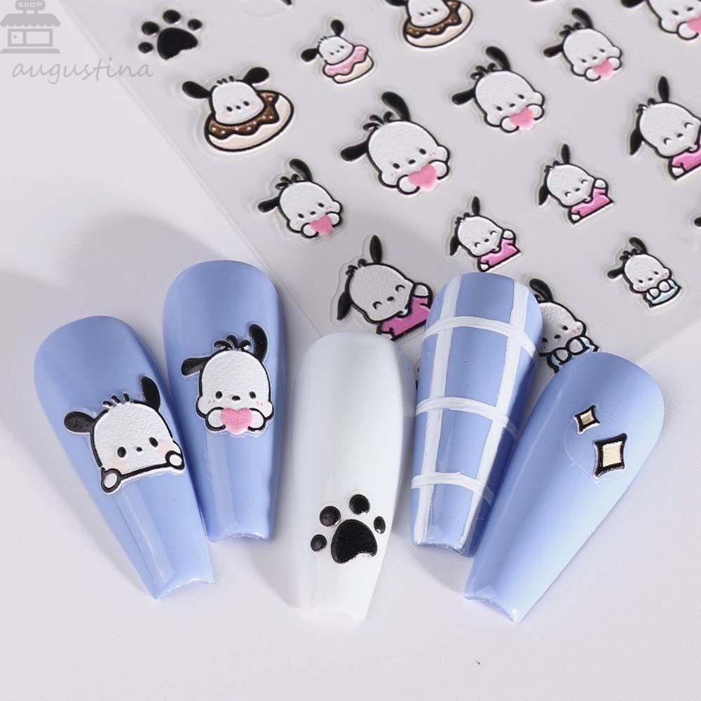 AUGUSTINA Agustinina Kartun Stiker Kuku Lucu Perekat Diri Melody Pochacco Anjing Domba Relief Dekorasi Kuku