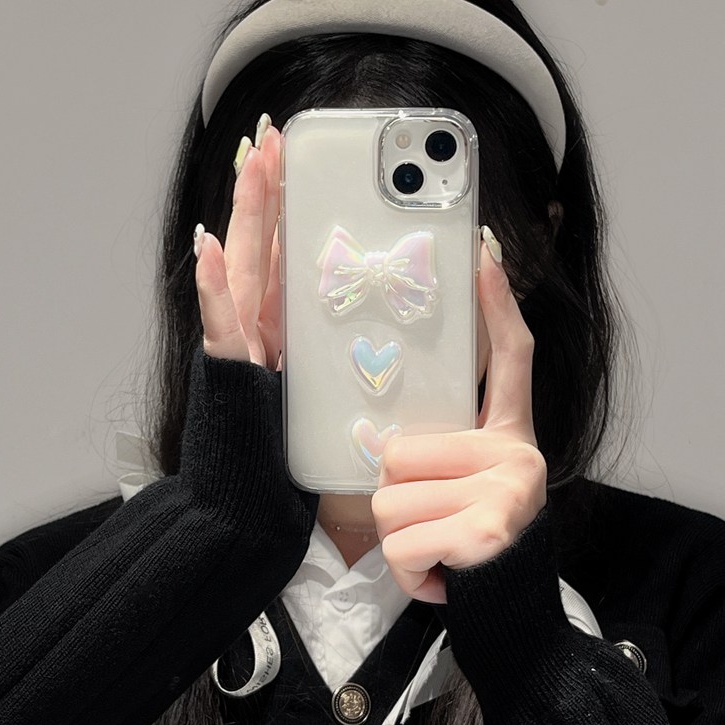 Silver Camera Bowknot Love Soft TPU Case HP iP iPhone 12 13 14 Pro Max 11 FTD Girl Woman Casing Apple