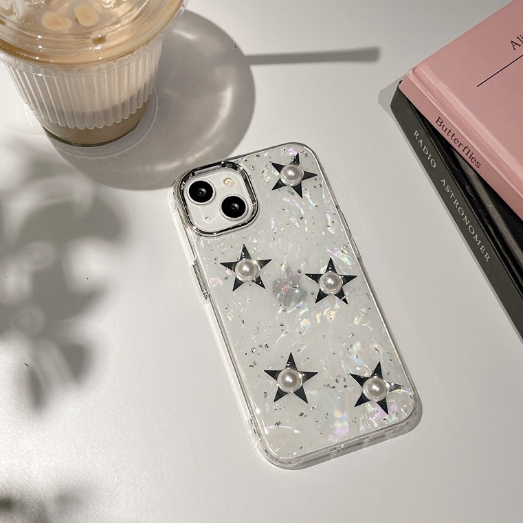 Silver Camera Pearl Star Soft TPU Case HP iP iPhone 12 13 14 Pro Max 11 FTD Girl Woman Casing Apple